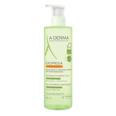 A-Derma Exomega Control Emollient Cleansing Gel 500ml – Καθαριστικό Τζελ για Ξηρό & Ατοπικό Δέρμα