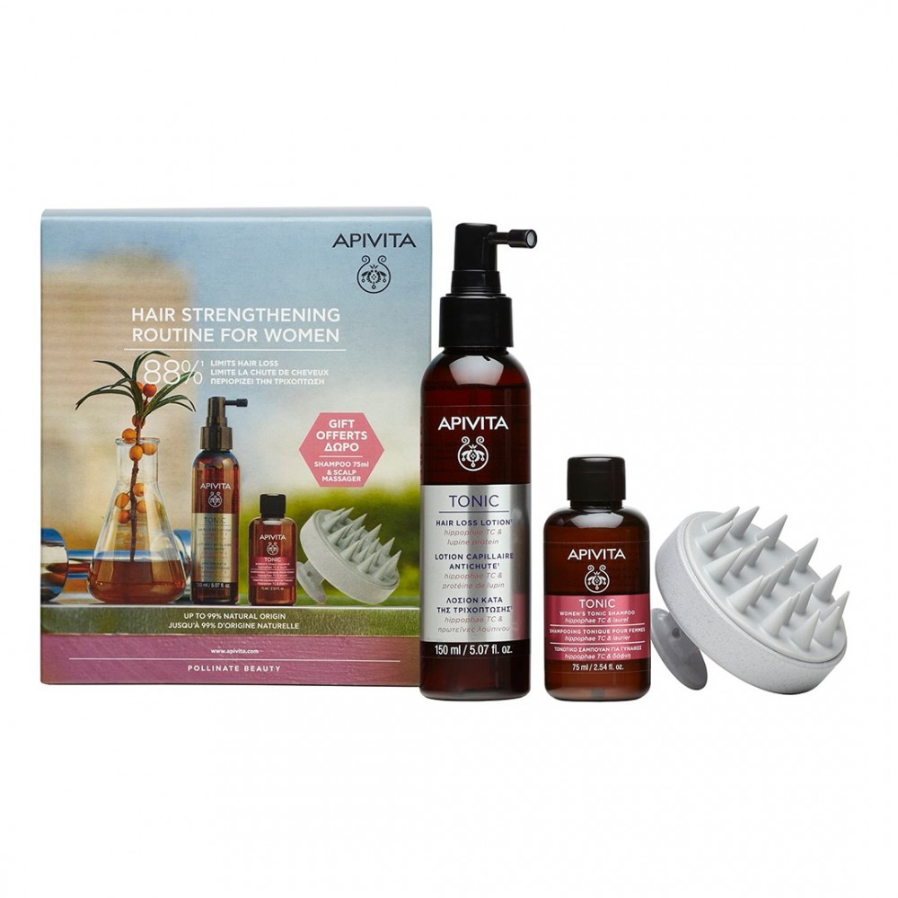 Apivita Set Tonic Κατά της Τριχόπτωσης – Λοσιόν 150ml + Σαμπουάν 75ml + ΔΩΡΟ Scalp Massager Φροντίδα μαλλιών