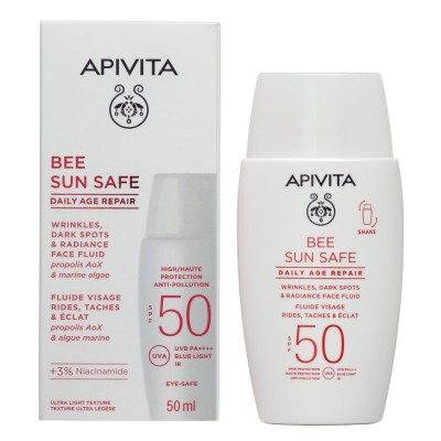 Apivita Bee Sun Safe Daily Age Repair SPF50 με 3% Νιασιναμίδη – Κρέμα Προσώπου για Πανάδες & Ρυτίδες, 50ml
