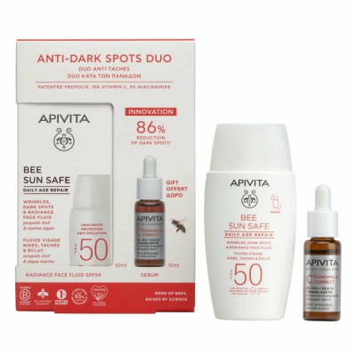 Apivita Anti-Dark Spots Duo: Bee Sun Safe SPF50 50ml & ΔΩΡΟ C15 Propolis Correct Serum 10ml για Λάμψη & Αντιγήρανση