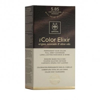Apivita My Color Elixir 5.85 Καστανό Ανοιχτό Περλέ Μαονί – Φυτική Μόνιμη Βαφή Μαλλιών Χωρίς Αμμωνία με Έλαια Ελιάς, Argan & Αβοκάντο