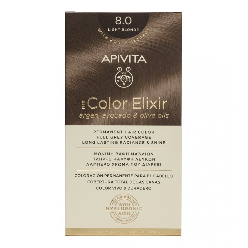 Apivita My Color Elixir Βαφή Μαλλιών 8.0 Ξανθό Ανοιχτό – Μόνιμη Φυτική Βαφή με Έλαια Φροντίδα μαλλιών