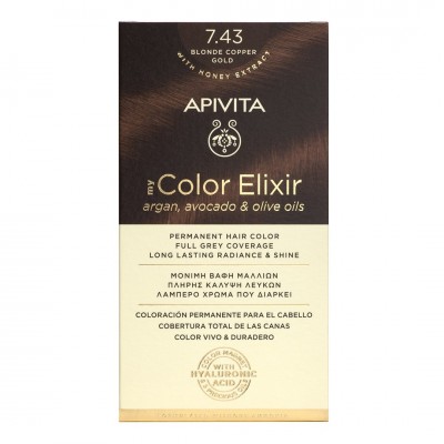 Apivita My Color Elixir Βαφή Μαλλιών 7.43 Ξανθό Χάλκινο Μέλι – 1τμχ