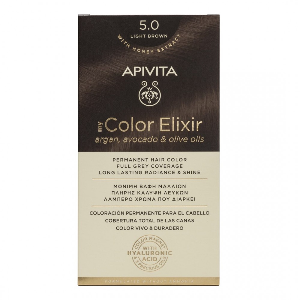 Apivita My Color Elixir Βαφή Μαλλιών 5.0 Καστανό Ανοιχτό – Μόνιμη Φυτική Βαφή με Έλαια Φροντίδα μαλλιών
