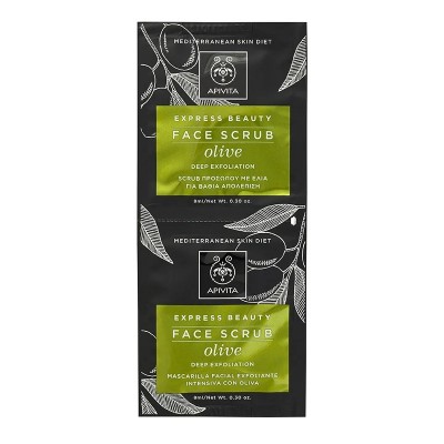 Apivita Express Beauty Scrub Ελιά 2x8ml – Scrub Προσώπου για Βαθιά Απολέπιση & Ανανέωση Επιδερμίδας