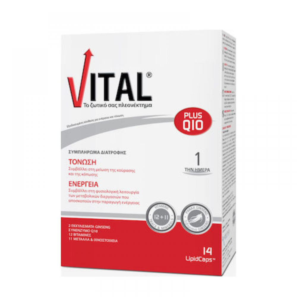 Vital Plus Q10 Συμπλήρωμα Διατροφής για Ενέργεια – 14 Κάψουλες | sefrodizo.gr Συμπληρώματα διατροφής