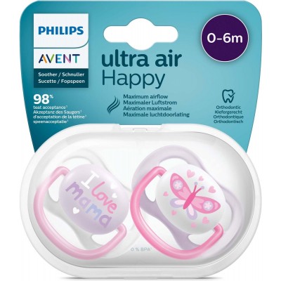 Avent Ultra Air Happy Πιπίλες 0–6 Μηνών – Σιλικόνη, 2 Τεμάχια