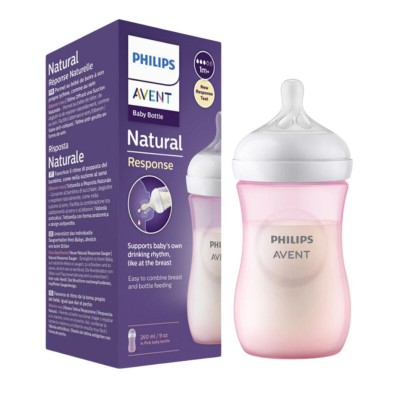 Avent Natural Response Πλαστικό Ροζ Μπιμπερό 260ml με Θηλή Σιλικόνης