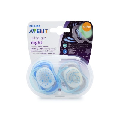 Avent Ultra Air Night Πιπίλες 6–18 Μηνών – Μπλε (2 Τεμάχια)