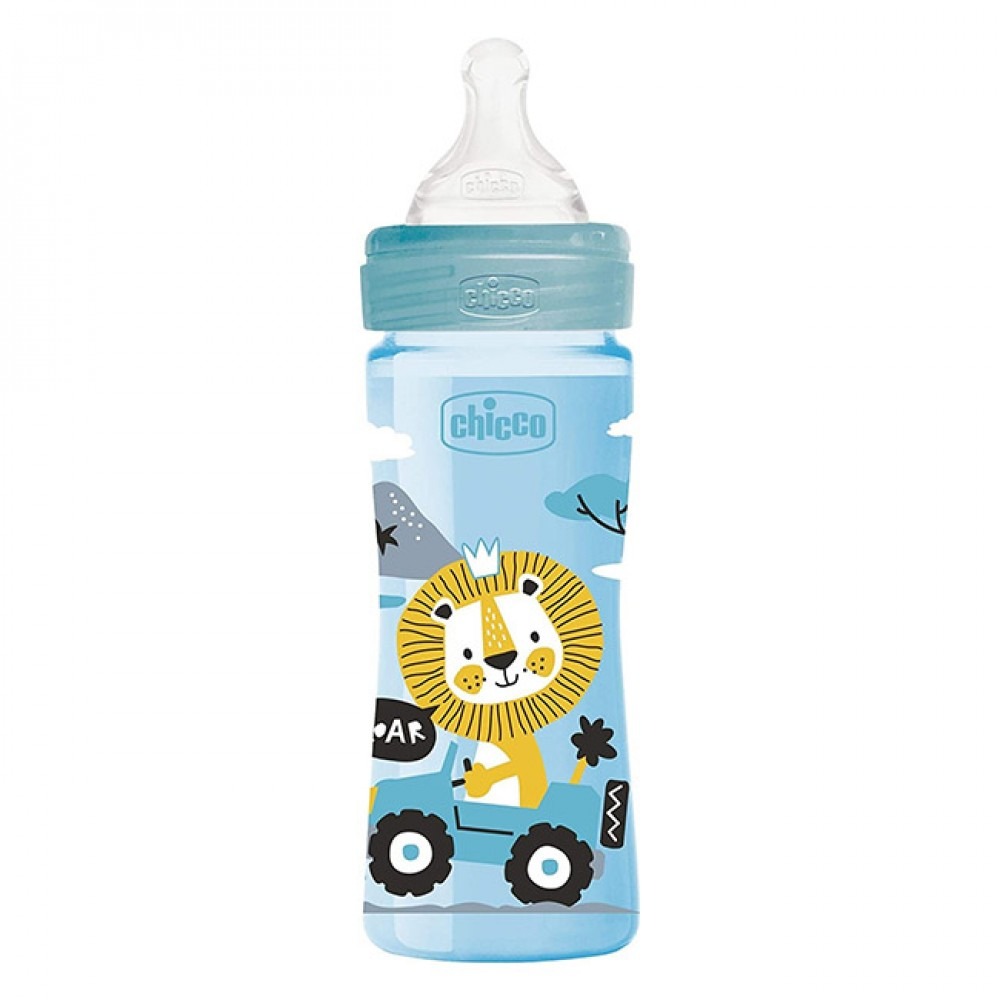 Chicco πλαστικό μπιμπερό well being θηλή σιλικόνης μέτριας ροής σιέλ 2m+ 250ml Βρεφανάπτυξη
