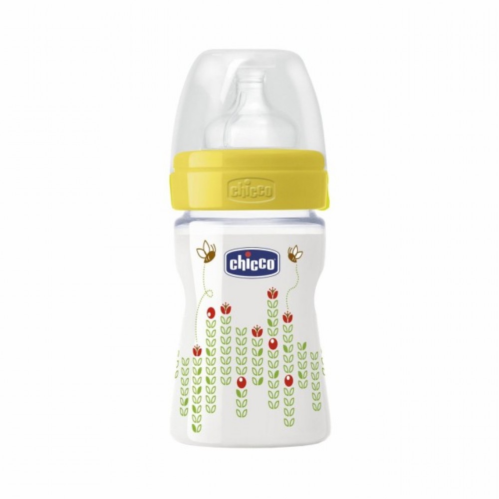 Chicco Well Being Πλαστικό Μπιμπερό Φυσική Μέθοδος Κανονικής Ροής με Θηλή Σιλικόνης, 150ml Βρεφανάπτυξη