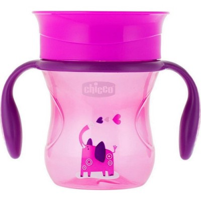 Chicco Perfect Cup Εκπαιδευτικό Κύπελλο Ροζ 200ml – Με Λαβές για Παιδιά 12+ Μηνών