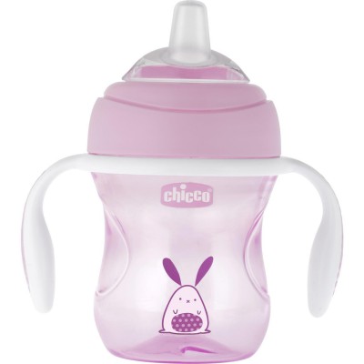 Chicco Transition Cup Εκπαιδευτικό Μπιμπερό με Λαβές Ροζ 200ml – Για Ομαλή Μετάβαση από το Μπιμπερό στο Ποτήρι (4m+)