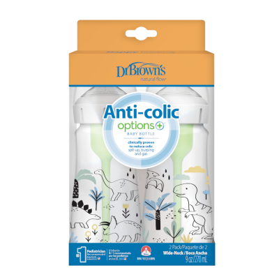 Dr. Brown’s Πλαστικά Μπιμπερό OPTIONS+ με Φαρδύ Λαιμό (2τμχ) – Αντικολική Προστασία & Φυσική Σίτιση
