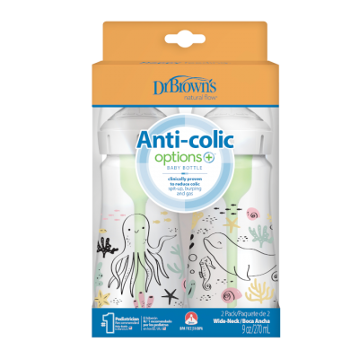 Dr. Brown’s Πλαστικά Μπιμπερό OPTIONS+ 270ml (2τμχ) με Φαρδύ Λαιμό – Φυσική Ροή & Αντικολική Προστασία