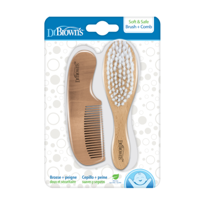 Dr. Brown’s Ξύλινο Σετ Βούρτσα & Χτένα Μαλλιών για Μωρά – Φυσική Περιποίηση από την Πρώτη Μέρα