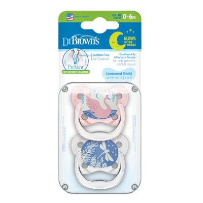 Dr. Brown’s Πιπίλα Νυχτός PreVent για Κορίτσι – Επίπεδο 1, 0-6 Μηνών (2τμχ)