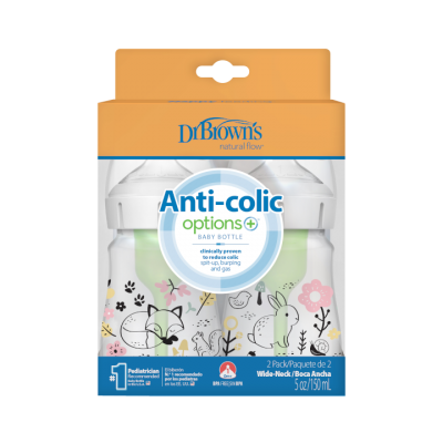 Dr. Brown’s Πλαστικά Μπιμπερό OPTIONS+ 150ml (2τμχ) με Φαρδύ Λαιμό – Αντικολική Προστασία για Νεογέννητα