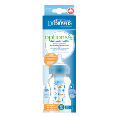 Dr. Brown’s Πλαστικό Μπιμπερό OPTIONS+ 270ml Μπλε – Φαρδύς Λαιμός & Αντικολικός Σχεδιασμός για Φυσική Ροή