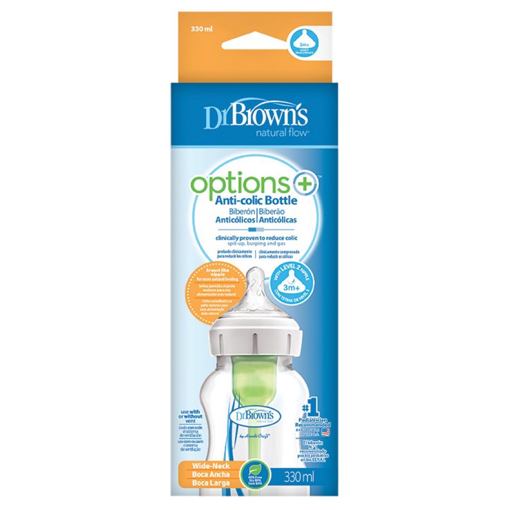 Dr Brown Μπιμπερό πλαστικό Options+ (Φαρδύ λαιμός) 330 ml Βρεφανάπτυξη