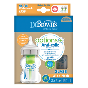 Dr Brown Μπιμπερό γυάλινο (150ml) με φαρδύ λαιμό OPTIONS+ (2τεμ) Βρεφανάπτυξη