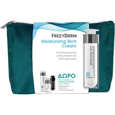 Frezyderm Moisturizing Rich Cream 50ml – Σετ Ενυδάτωσης & Σύσφιξης με Δώρα Neck Contour, Eye Cream & Velvet Colors Medium