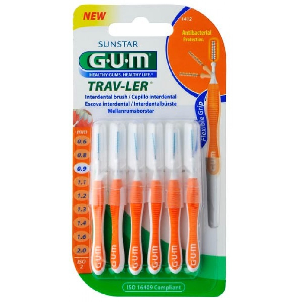 GUM Trav-Ler 1412 Μεσοδόντια Βουρτσάκια 0,9mm Πορτοκαλί – Καθαρισμός με Ακρίβεια, 6 Τεμάχια Στοματική φροντίδα