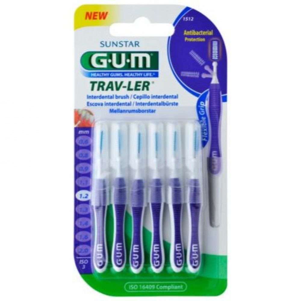 GUM Trav-Ler 1512 Μεσοδόντια Βουρτσάκια 1.2mm Μωβ Σκούρο – Για Μεγάλα Διαστήματα, 6 Τεμάχια Στοματική φροντίδα