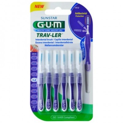 GUM Trav-Ler 1512 Μεσοδόντια Βουρτσάκια 1.2mm Μωβ Σκούρο – Για Μεγάλα Διαστήματα, 6 Τεμάχια