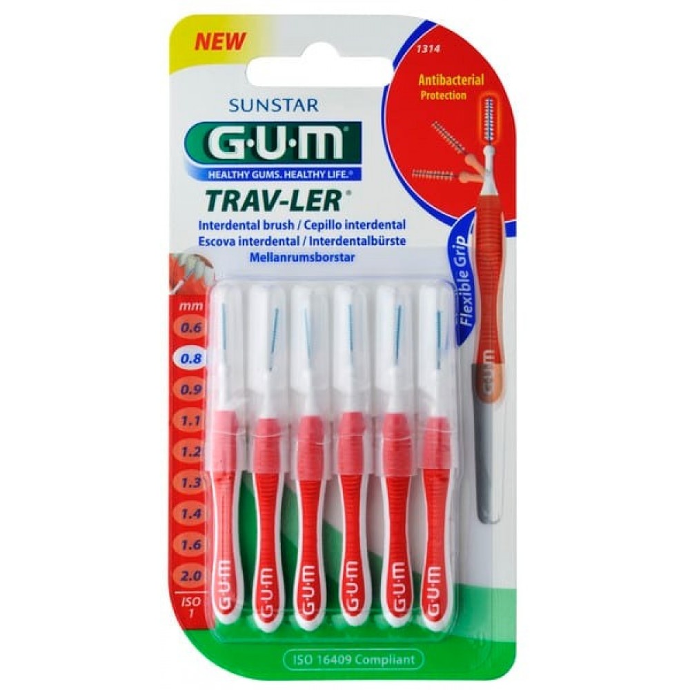 GUM Trav-Ler 1314 Μεσοδόντια Βουρτσάκια 0.8mm Κόκκινο – Καθημερινή Φροντίδα με Ακρίβεια, 6 Τεμάχια Στοματική φροντίδα