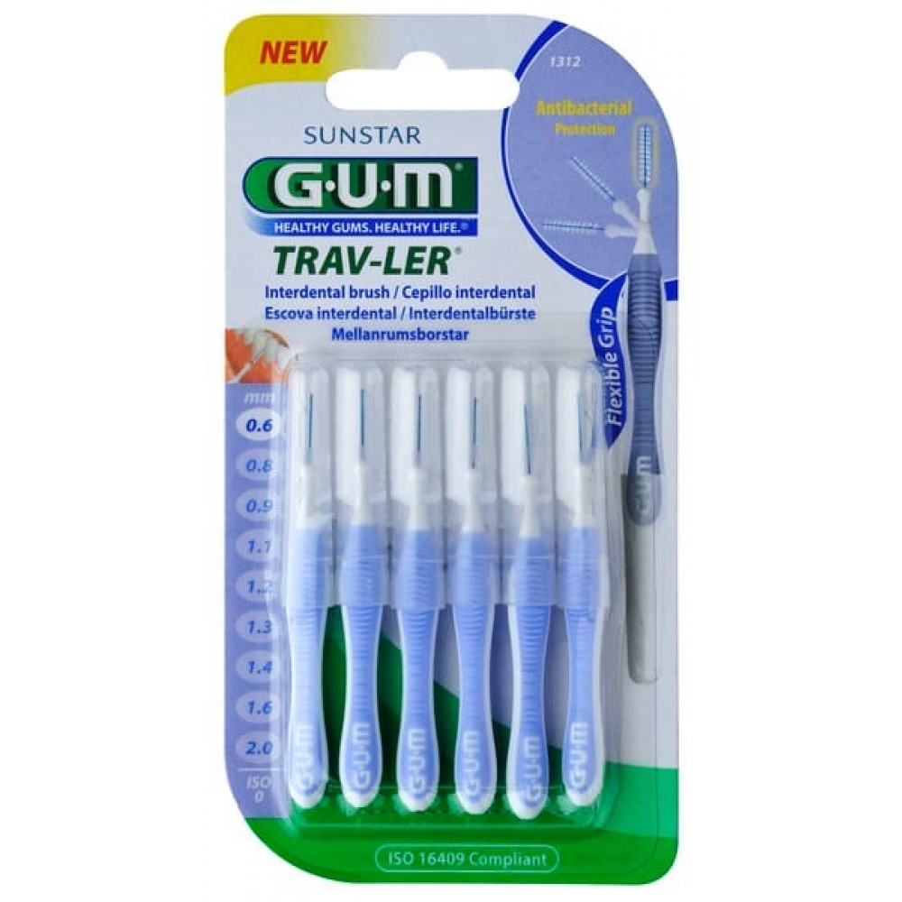 GUM Trav-ler 1312 Μεσοδόντια Βουρτσάκια 0,6mm Μωβ – Για Στενά Διαστήματα, 6 Τεμάχια Στοματική φροντίδα
