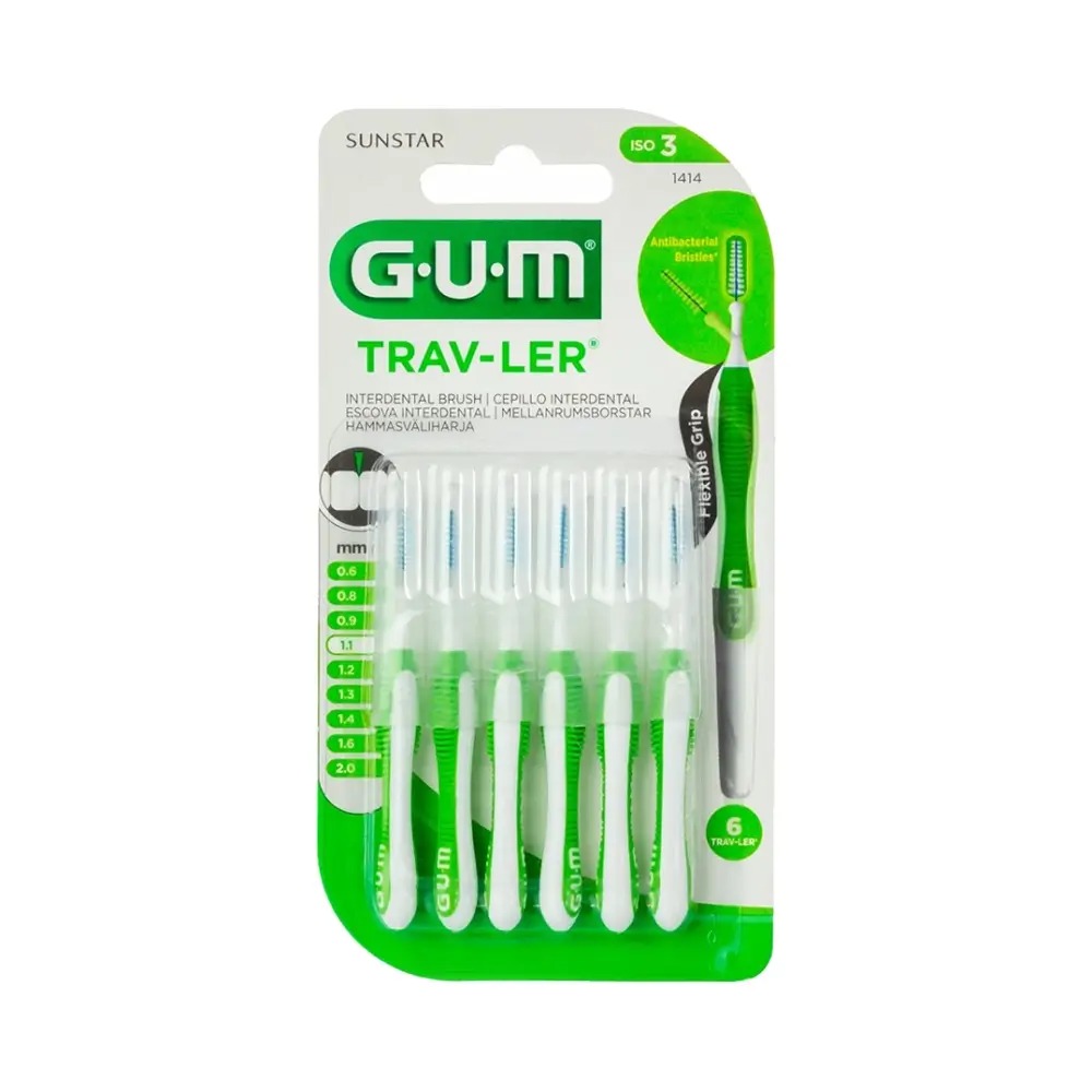 GUM Trav-Ler 1414 Μεσοδόντια Βουρτσάκια 1.1mm Πράσινο – Για Ευρύχωρα Διαστήματα, 6 Τεμάχια Στοματική φροντίδα