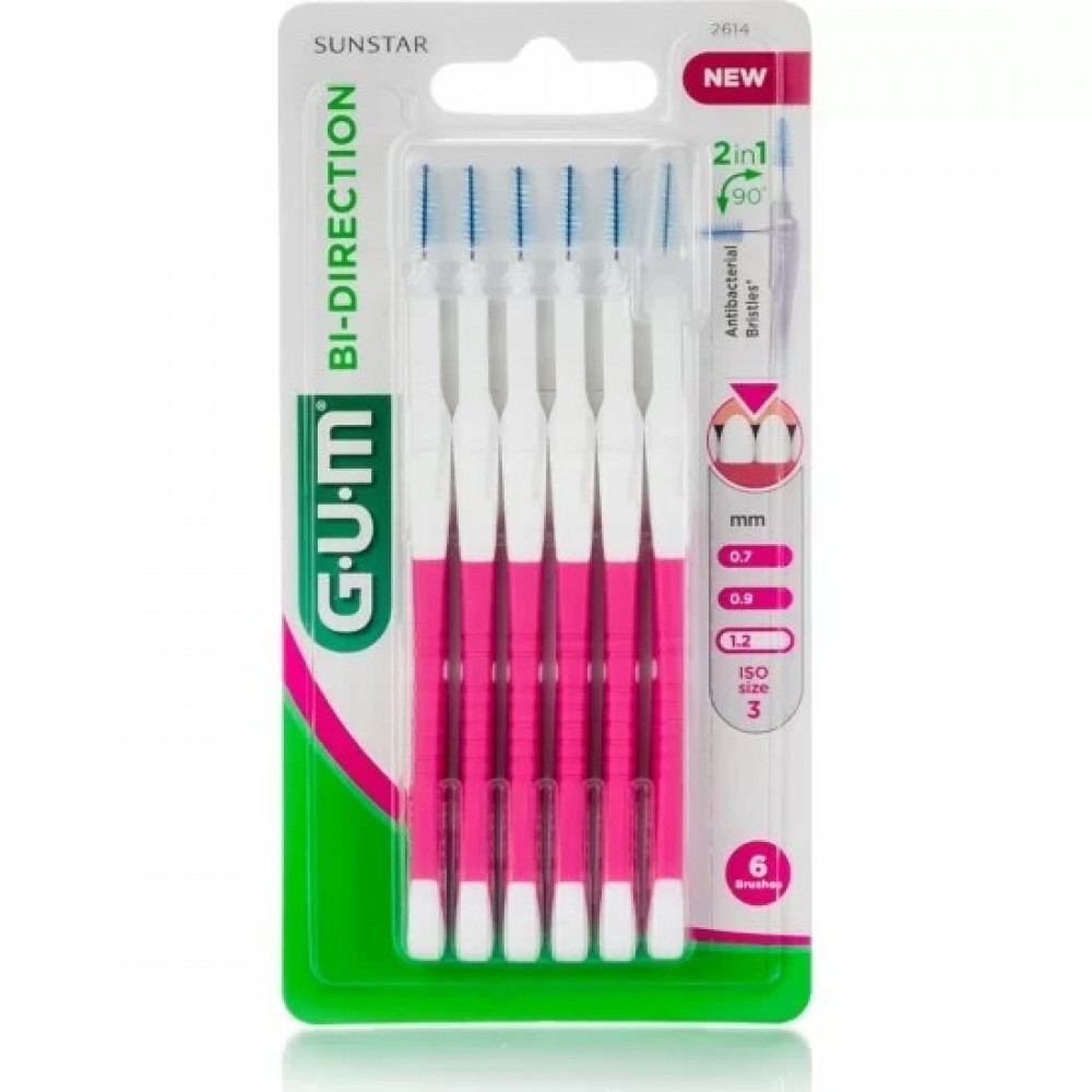 GUM Bi-Directional Fine 1,2 (2614) – Μεσοδόντια Βουρτσάκια Διπλής Κατεύθυνσης για Αποτελεσματικό Καθαρισμό, 6τεμ Στοματική φροντίδα