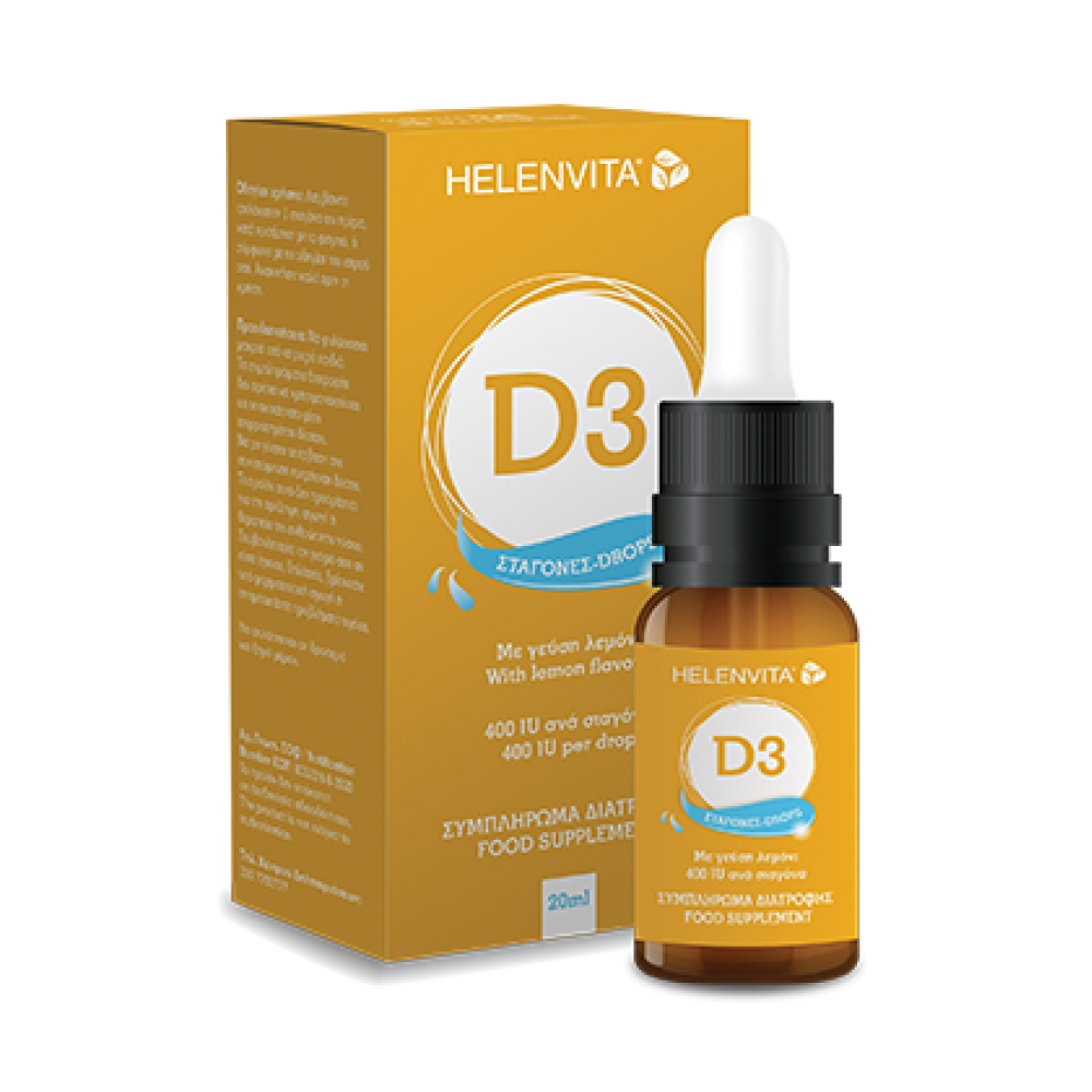 Helenvita Vitamin D3 Drops 400IU Λεμόνι 20ml – Βιταμίνη D3 για Παιδιά & Ενήλικες με Δροσιστική Γεύση Συμπληρώματα διατροφής
