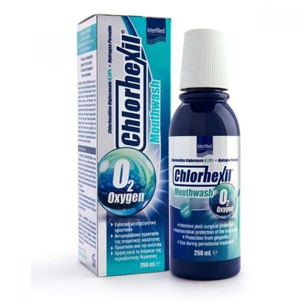 Intermed Chlorhexil Oxygen Mouthwash 250ml – Οξυγονούχο Αντισηπτικό Στοματικό Διάλυμα με Δράση Κατά της Κακοσμίας Στοματική φροντίδα