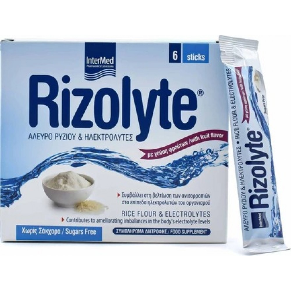 Intermed Rizolyte Ηλεκτρολύτες 6 Φακελάκια – Ισορροπία & Ενυδάτωση σε Περιπτώσεις Αφυδάτωσης Συμπληρώματα διατροφής