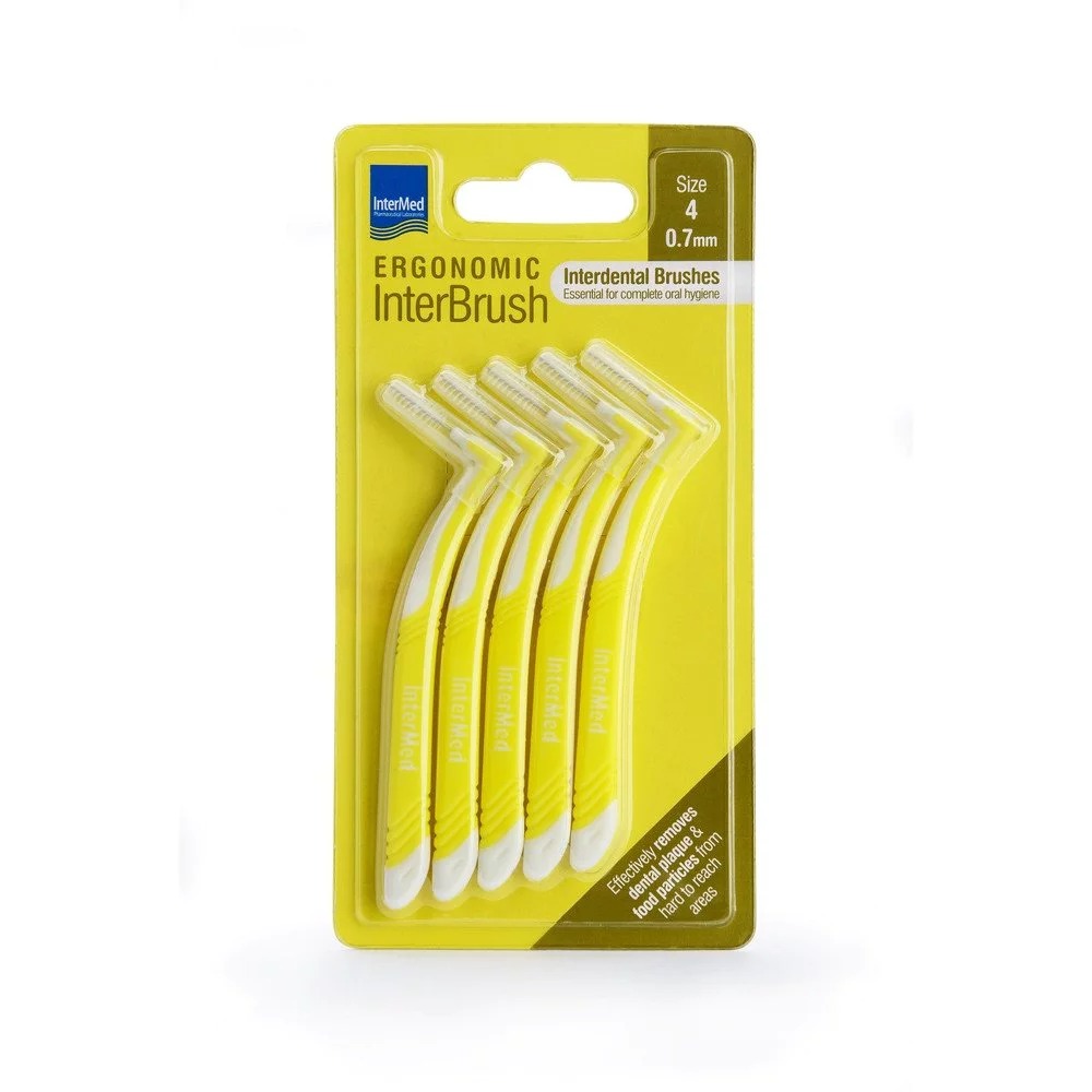 Intermed Ergonomic Μεσοδόντια Βουρτσάκια με Λαβή 0.7mm Κίτρινα – Στοχευμένος Καθαρισμός για Μεσαία Διαστήματα, 4τμχ Στοματική φροντίδα