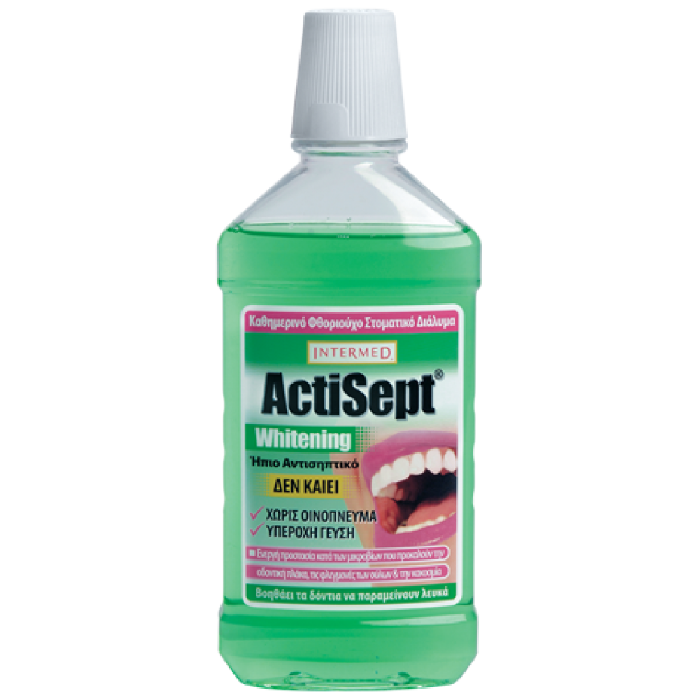 Intermed Actisept Whitening Στοματικό Διάλυμα 500ml – Φθοριούχα Φροντίδα για Ορατά Πιο Λευκά Δόντια Στοματική φροντίδα