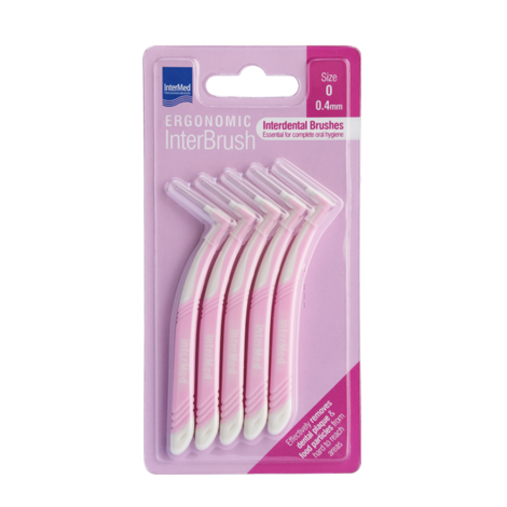 Intermed Ergonomic Interbrush Μεσοδόντια Βουρτσάκια Ροζ Size 0 - 0.4mm, 5τεμ Στοματική φροντίδα
