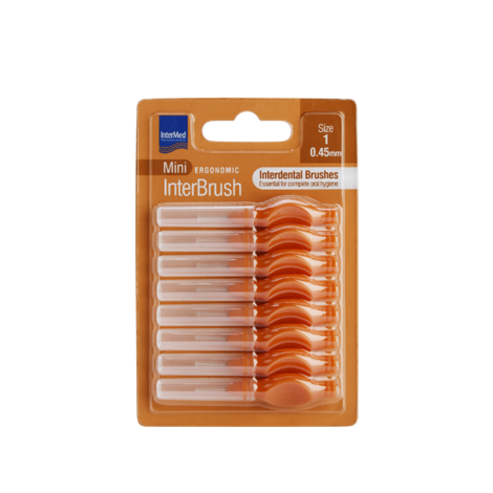 Intermed Mini Ergonomic Μεσοδόντια Βουρτσάκια με Λαβή 0.45mm – Πορτοκαλί 8τμχ για Απόλυτο Καθαρισμό Μεσοδοντίων Χώρων Στοματική φροντίδα