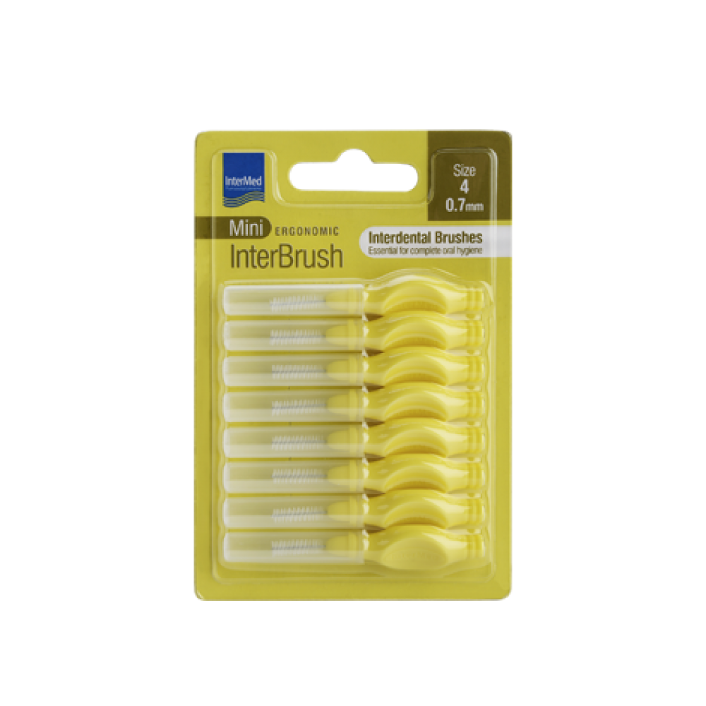 Intermed Mini Ergonomic Μεσοδόντια Βουρτσάκια με Λαβή 0.7mm – Κίτρινα 8τμχ για Εύκολη & Αποτελεσματική Απομάκρυνση Πλάκας Στοματική φροντίδα