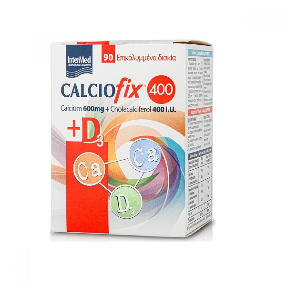 INTERMED Calciofix 400 – Συμπλήρωμα Ασβεστίου & Βιταμίνης D3 για Οστά & Οστεοπόρωση | 90 Δισκία Συμπληρώματα διατροφής