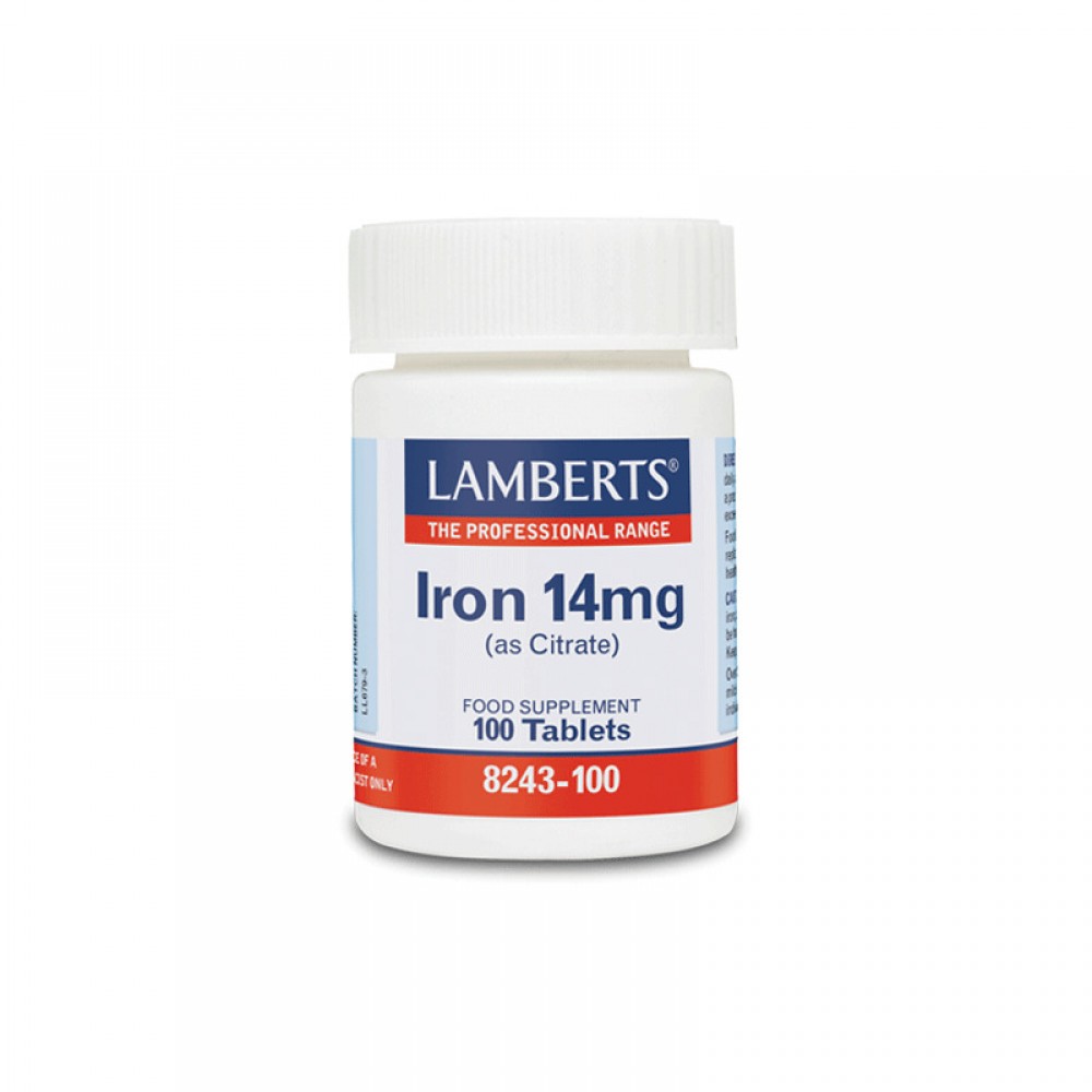 Lamberts Iron 14mg (Citrate) - Σίδηρος Υψηλής Απορρόφησης για Αιμοσφαιρίνη & Ενέργεια | 100 Ταμπλέτες Συμπληρώματα διατροφής