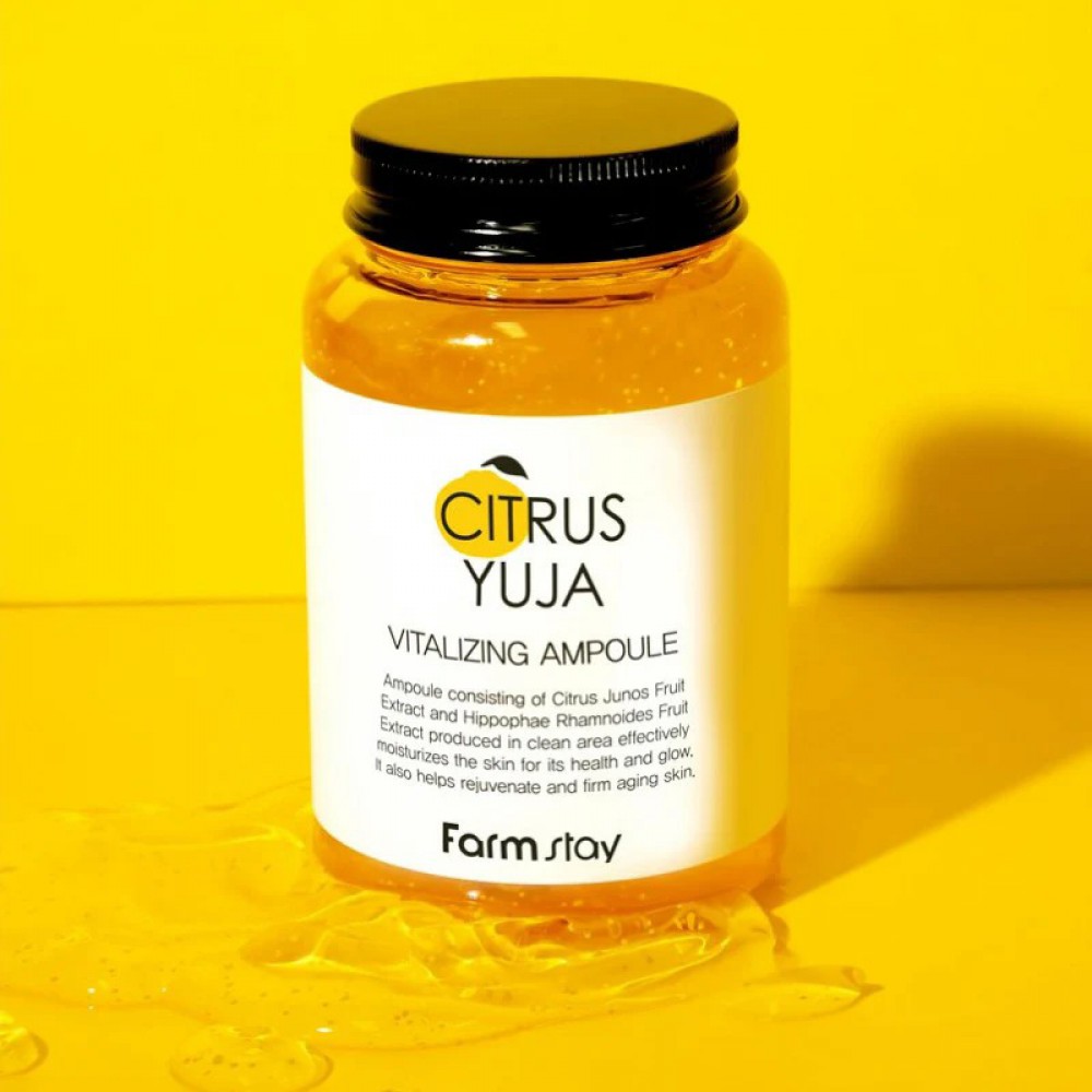 Farmstay Citrus Yuja Vitalizing Ampoule 250ml - Ορός Λάμψης & Αντιοξειδωτικής Προστασίας με Βιταμίνη C Essence-Αμπούλες-Serum