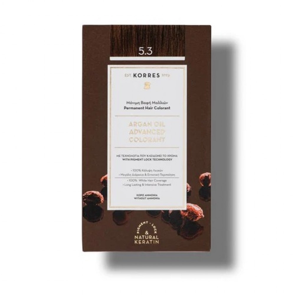 Korres Argan Oil Βαφή 5.3 Καστανό Ανοιχτό Χρυσό – Φυσικό Χρώμα & Λάμψη Φροντίδα μαλλιών