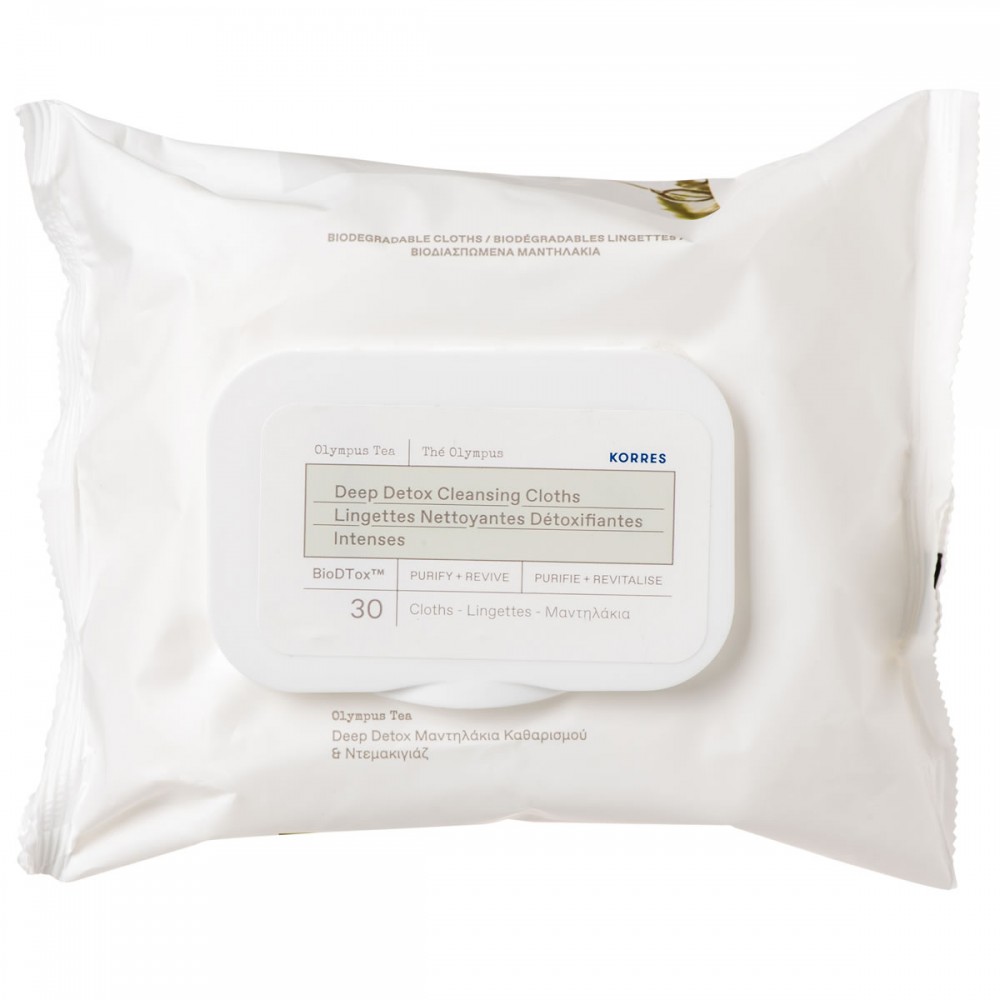 Korres Μαντηλάκια Καθαρισμού Olympus Tea Deep Detox 30τεμ Καλλυντικά