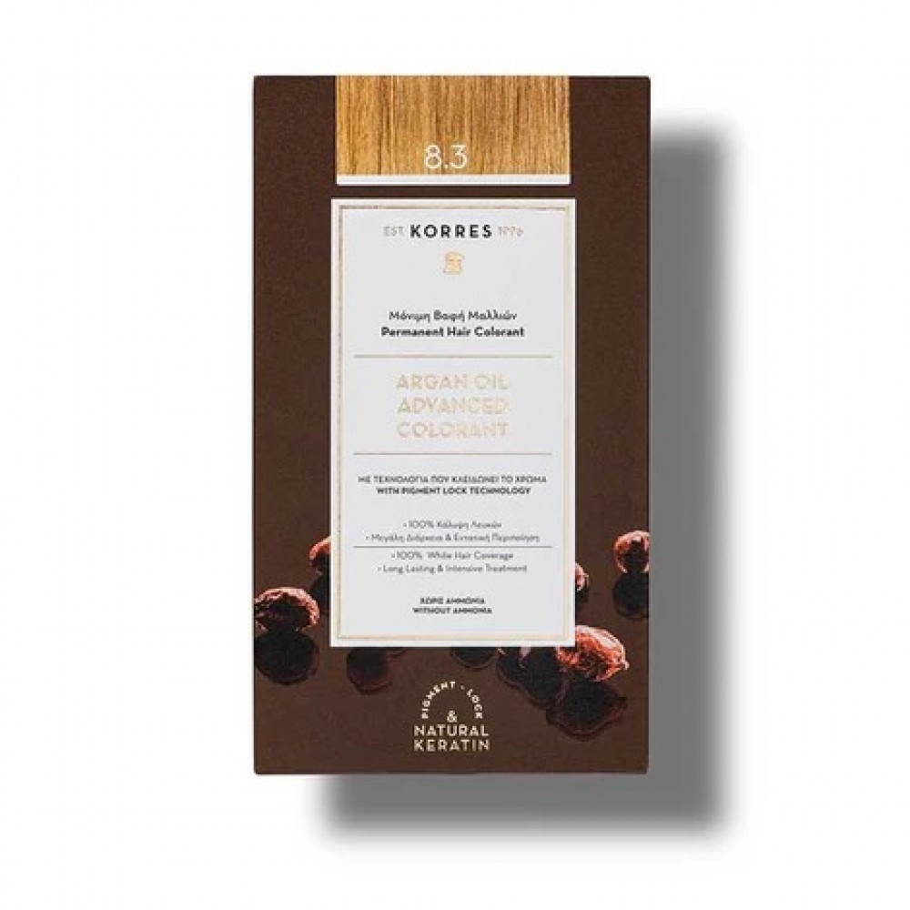 Korres Βαφή Argan Oil 8.3 Ξανθό Ανοιχτό Χρυσό – Λάμψη & Φυσικό Ξανθό Φροντίδα μαλλιών