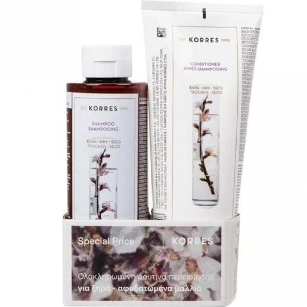 KORRES Αμύγδαλο & Λινάρι Σετ: Σαμπουάν 250ml + Μαλακτική Κρέμα 200ml για Ξηρά & Ταλαιπωρημένα Μαλλιά Φροντίδα μαλλιών