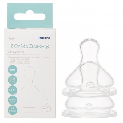 Korres Θηλές Σιλικόνης Μεσαίας Ροής 3m+ (2τμχ) – Φυσική Σίτιση με Ροή Ισορροπίας