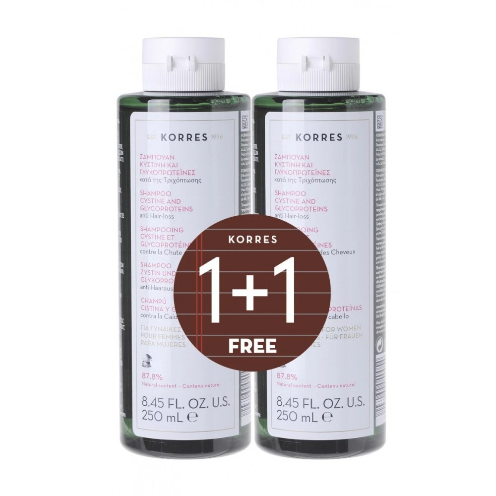 Korres Σαμπουάν Τριχόπτωσης για Γυναίκες 250ml + 1+1 Δώρο – Ενίσχυση & Όγκος Φροντίδα μαλλιών